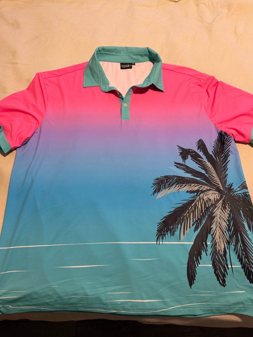 Sunday Swagger Pink to Teal Gradient Palm Polo